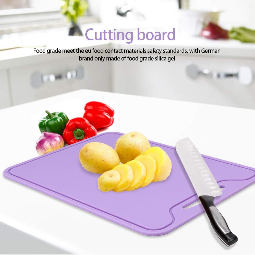Silicone Cutting Board Set of 3 Flexible Chopping Mats with Juice Groove Non Slip Handle BPA Free Dishwasher Safe Food Grade Heat Resistant Kitchen Mat