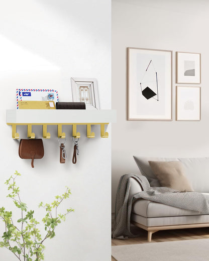Key Holder Wall Mount Adhesive Magnetic - Hanging Key Hooks with Mail Organizer Tray for Wallet House - Keys Hanger Rack with Shelf for Camper Entryway Door Home Living Room Decor Large Black