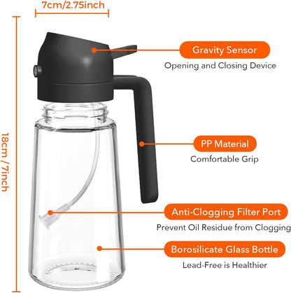 YARRAMATE 16oz/470ml Glass Olive Oil Sprayer for Cooking with Stickers, 2 in 1 Oil Dispenser for Kitchen Gadgets, Food Grade Premium Spray Bottle for Salad, Frying, BBQ (Creamy White)
