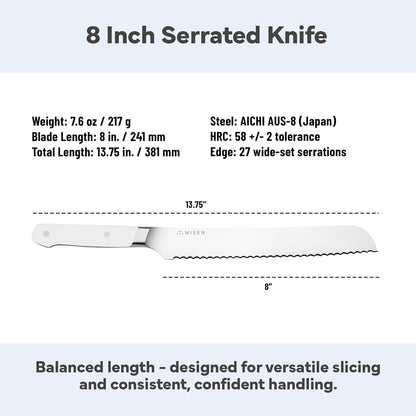 Misen Serrated Bread Knife - High-Carbon Japanese AUS8 Steel - Perfect for Soft Foods, Bread, Pastries, and Fruits - Verstatile Slicer, Razor-Sharp Edge, Durable Blade, Ergonomic Handle - 5", Blue