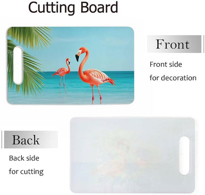 Coffee Set Cutting Board with Handles Coffee Maker Muffin Cup Flower Hot Drink Love Cutting Boards Plastic Safe Chopping Board for Kitchen 16" x 10" x 0.24"