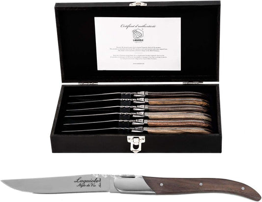 Laguiole Style de Vie Steak knives set of 6 - Luxury Line Steak Knife with Olive Wood - Non Serrated - Premium Dining - In Gift box