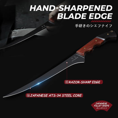 DRGSKL Boning Knife 7 inch - Brisket Trimming Knives for Meat Cutting, Black Butcher Slicing Knives with Full Tang Handle, Kitchen Fillet Knife for Birthday Dad Mom Gift
