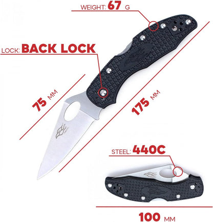 Firebird GANZO F759MS-BL Folding Pocket Knife 440C Stainless Steel Serrated Blade Anti-Slip Handle with Clip Fishing Camping EDC Utility Pocket Knife (Blue)