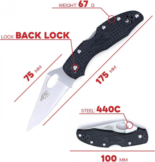 Firebird GANZO F759MS-OR Pocket Folding Knife 440C Stainless Steel Serrated Blade Anti-Slip Handle with Clip Fishing Camping EDC Utility Pocket Knife (Orange)