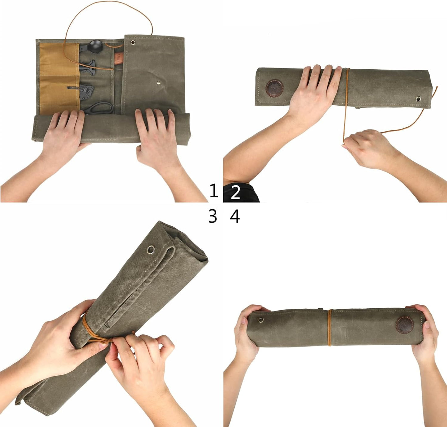 Tourbon Outdoor Camping Hanging Tool Roll Bag Canvas Cutlery Pouch Removable Tableware Multi-Purpose Storage Organizer for Camp BBQ Dinnerware Cookware