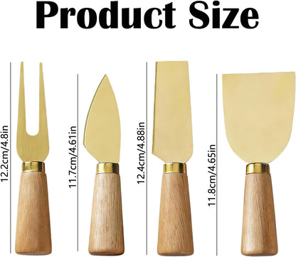 Stainless Steel Cheese Knife Set with wood Handle,Professional Cheese Slicer, Spreader & Fork for Charcuterie Boards, Cheese Platters, Kitchen & Entertaining, Christmas Gift for Women & Men (4)