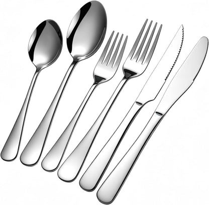 GPY Black Silverware Set, 24-Piece Stainless Steel Flatware Set Service for 4, Titanium Plated Black Eating Utensils, Modern Mirror Finish Cutlery for Kitchen & Home