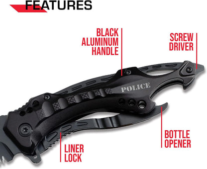 Tac-Force Folding Pocket Knife, 3.25-inch Serrated Blade, Orange Aluminum Handle, 7.75-inch Overall Length TF-705EM