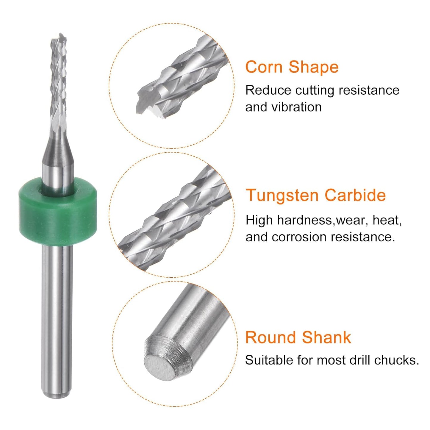 HARFINGTON 10pcs End Mill Bits 0.8mm Solid Carbide CNC Router Bits Engraving Cutter Tools for PCB Circuit Board Milling Machine Wood Carving, 1/8" Straight Shank