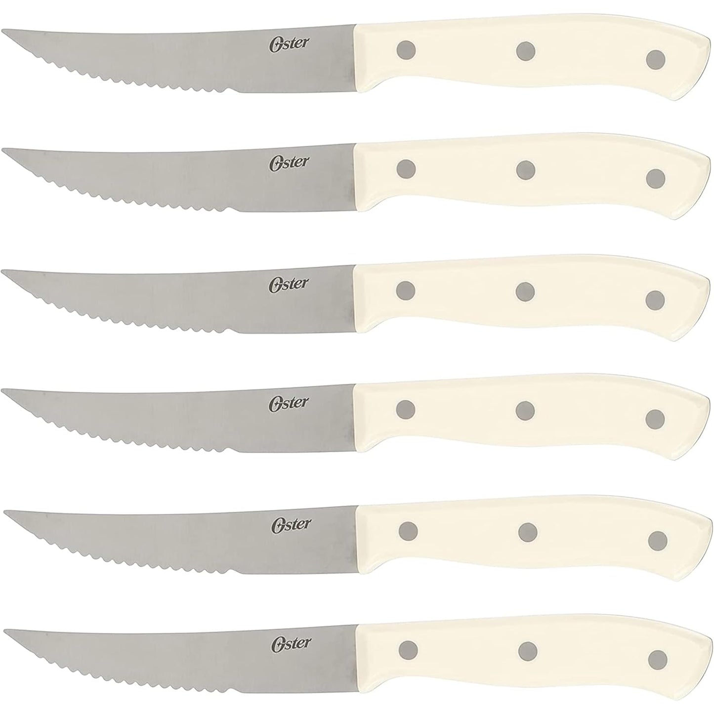 Oster Evansville 14 Piece Cutlery Kitchen Knife Block Set, Stainless Steel w/Linen White Handles - Cuchillos Para Cocina