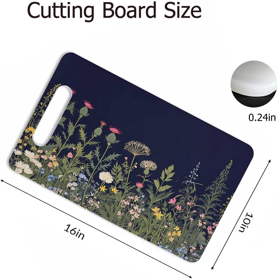 Coffee Set Cutting Board with Handles Coffee Maker Muffin Cup Flower Hot Drink Love Cutting Boards Plastic Safe Chopping Board for Kitchen 16" x 10" x 0.24"