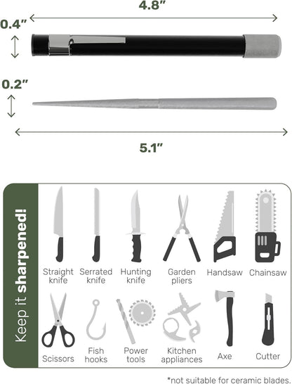Wamery Serrated Knife Sharpener 2 Pack - Retractable Diamond Rod Pocket Sharpener for Serrated & Straight Blades - Multifunctional Sharpening Tool for Outdoor Kitchen Fishing Hunting (Silver & Black)