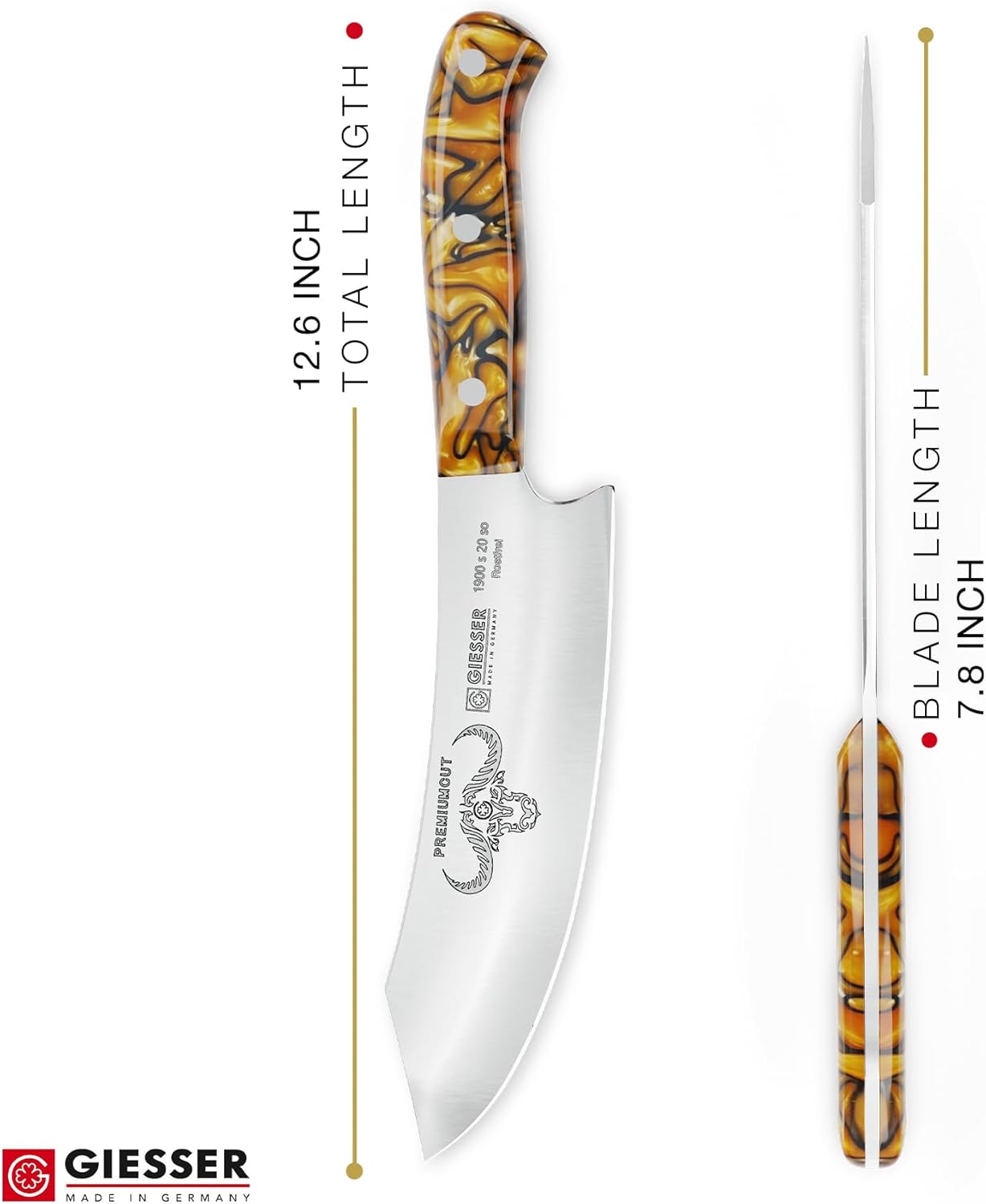 Giesser since 1776, Made in Germany, Sharpening Steel 10 inch - Honing Steel, PremiumCut, Spicy Orange
