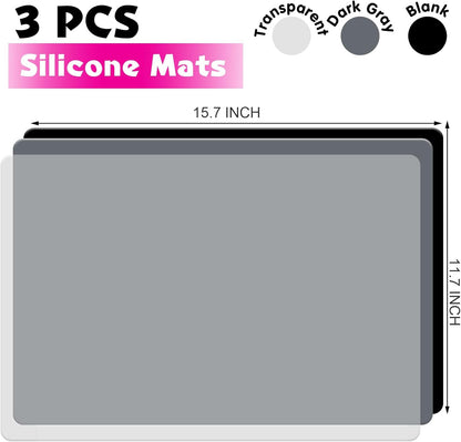 LEOBRO Silicone Mats, 3 PCS 15.7”x 11.7” Silicone Mats for Crafts, Resin Molds, Play Dough Mat for Resin, Clay, Craft Supplies, Orange & Purple & Blue
