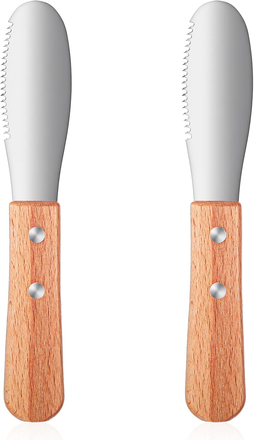 Ouligay 2 Pcs Butter Knife Spreader, Stainless Steel Butter Knife with Grater Blade for Spreading and Slicing, Corrosion-Resistant Finish, Easy-Grip Handle for Cheese Sandwiches (7.52 In)