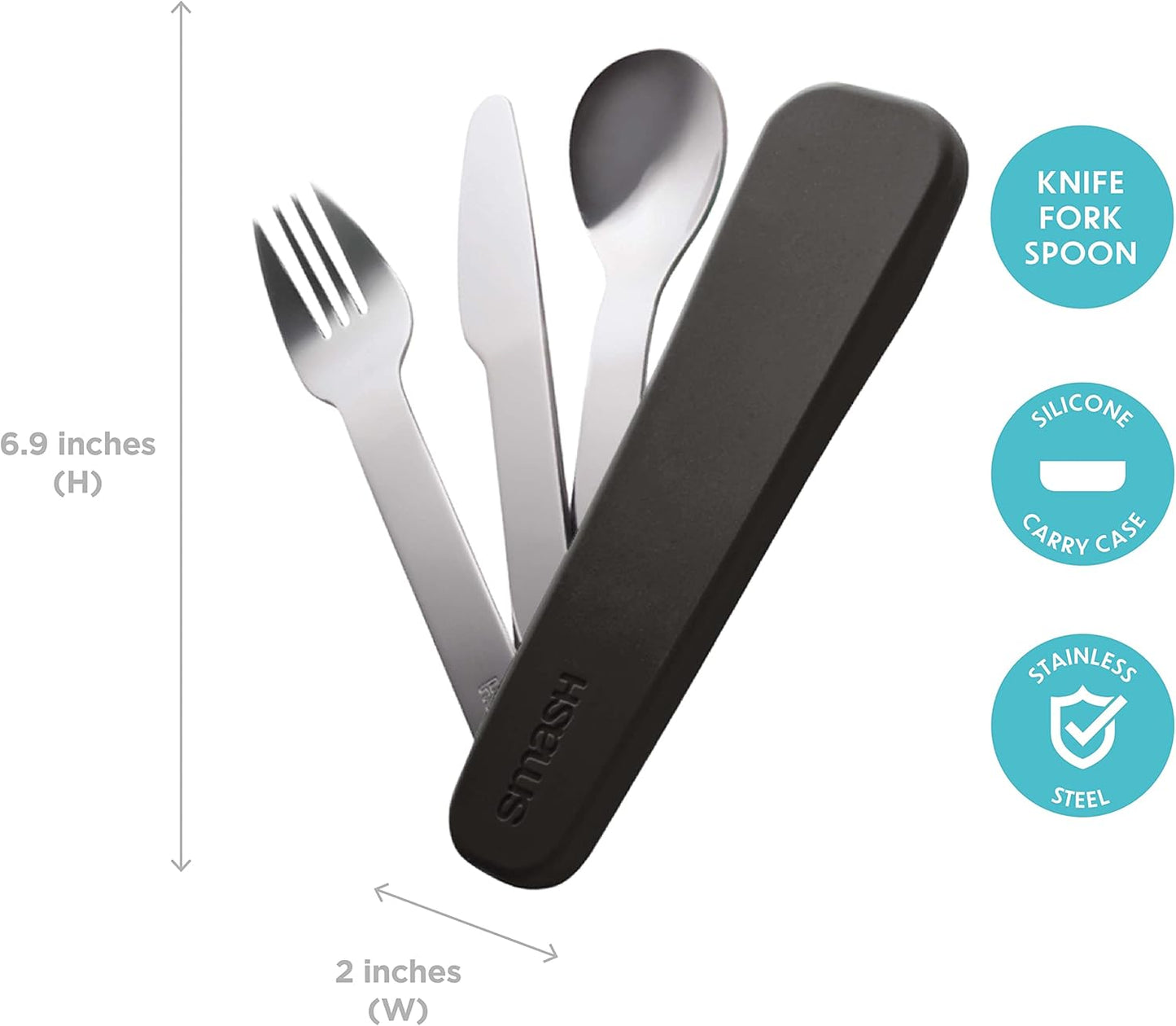 Smash Reusable Stainless Steel Travel Utensils/Cutlery Set with Silicone Case Sage