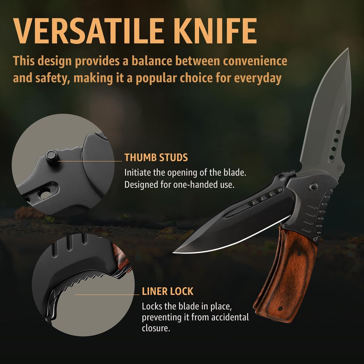 Pocket Knife for Men with Wood Handle & Glass Breaker & Pocket Clip - 3.66" Sharp Blade - Cheese Knives - Folding Knife for Men Women Hunting Camping Military Tactical Survival Hiking Work EDC 0207