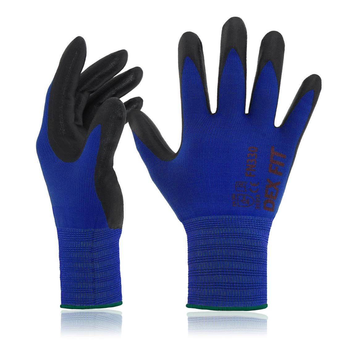 DEX FIT Nitrile Work Gloves FN330, 15-Gauge 3D Snug Stretch Fit, Touchscreen, Power Grip in Wet & Oily Conditions, Mechanic & Warehouse, Men & Women, Black, M, 3 Pairs