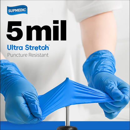 Supmedic Disposable Nitrile Gloves, 5Mil Chemical Resistant Powder-Free Latex-Free Glove Exam Cook Tattoo, Black Blue 100Pcs