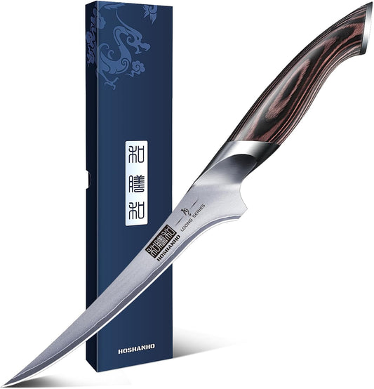 HOSHANHO Fillet Knife 7 Inch, Super Sharp Boning Knife in High Carbon Stainless Steel, Professional Japanese Fish Knives for Meat Poultry Cutting