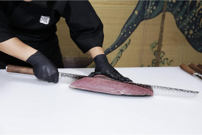 YOUSUNLONG Sakimaru Knife Ultimate Slice Carving Knife 15 inch(380mm) Japanese Damascus Steel Suitable for cutting tuna and salmon - Natural Walnut Handle With Leather Sheath and Gift box