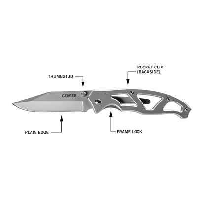 Gerber Gear Paraframe I EDC Folding Pocket Knife, 3" Serrated Edge with Safety Frame Lock, Stainless Steel, Grey