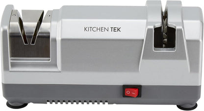 Restaurantware-Kitchen Tek 2-Stage Electric Knife Sharpener, 1 Straight-Edge Knife Sharpener With Diamond Grinding Wheel - 120 Voltage, Quick Sharpening, Gray Plastic, For Kitchen Knives