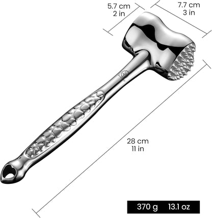 Stainless Steel Meat Tenderizer Tool, Premium Meat Mallet with Non-Slip Grip, Dual-sided Kitchen Mallet Ideal for Tenderizing Steak, Poultry & Chicken Cutlet, Dishwasher Safe with Lifetime Replacement