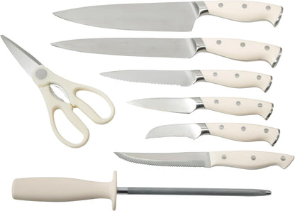 Martha Stewart Greeley Forged High Carbon Stainless Steel 14 Piece Knife Block Set, Black Kitchen Knife Set with Acacia Wood Block, Chef Knife, Bread Knife, Steak Knives