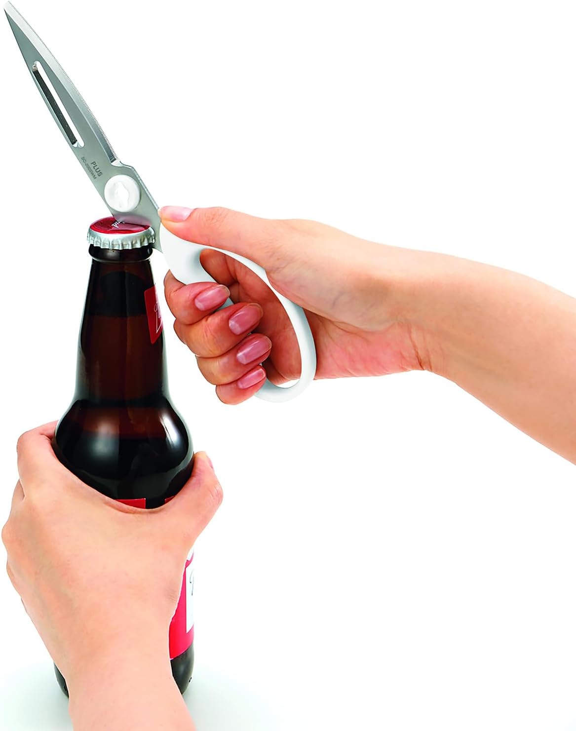 Multi-Purpose Kitchen Shears – Meat & Vegetable Cutter, Crab Cracker, Vegetable Peeler, Jar & Bottle Opener, Knife, Safety Cap, Dishwasher Safe (1 Pair, White)