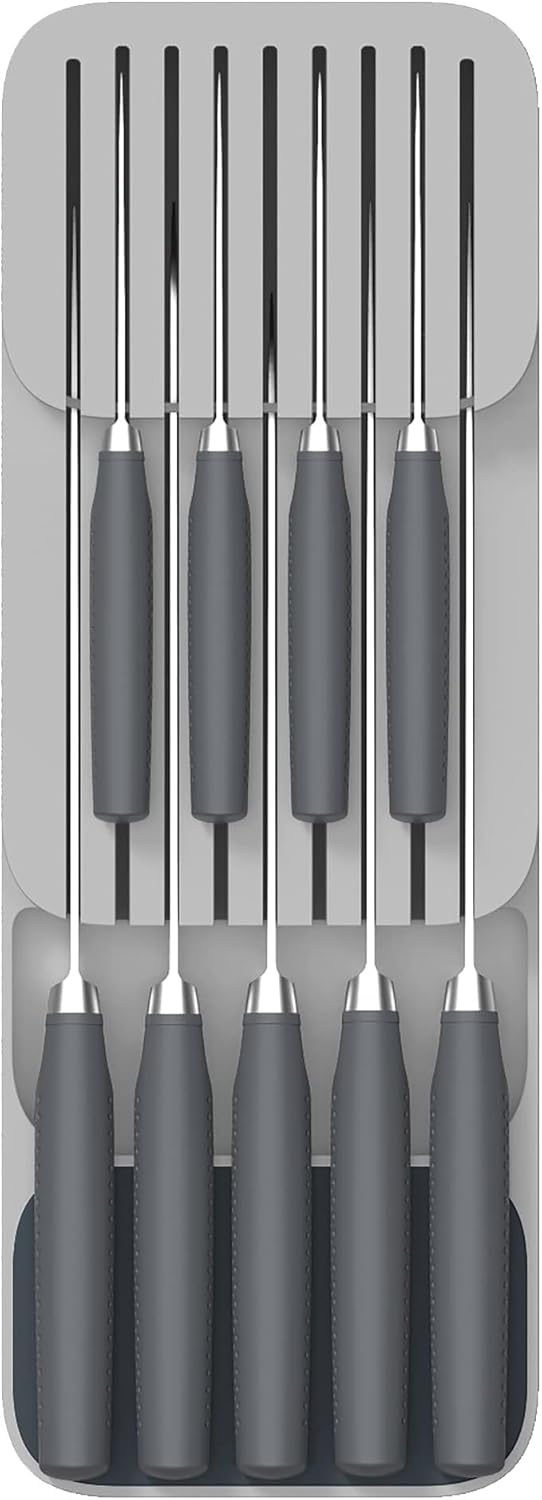 Kitchen Drawer Knife Organizer, 9-Knife Storage Block, Grey, 15.55 x 5.51 x 3 inches