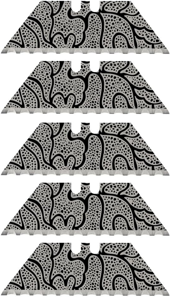 NDZ Performance Serrated Steel Blade Replacement for Utility Knife & Box Cutters, Custom Double Sided Laser Engraved Designs, Silver - Skull - 3 Pack