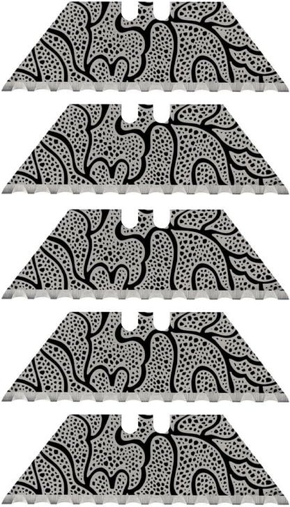 NDZ Performance Serrated Steel Blade Replacement for Utility Knife & Box Cutters, Custom Double Sided Laser Engraved Designs, Silver - Skull - 3 Pack