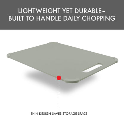 Dexas Fresh Prep 3-Pack Non-Slip Cutting Board Set – Dishwasher Safe Plastic Boards with Silicone Grip Corners & Handle, Sage (14.17" x 10.63", 12.6" x 9.06", 11.02" x 7.48")