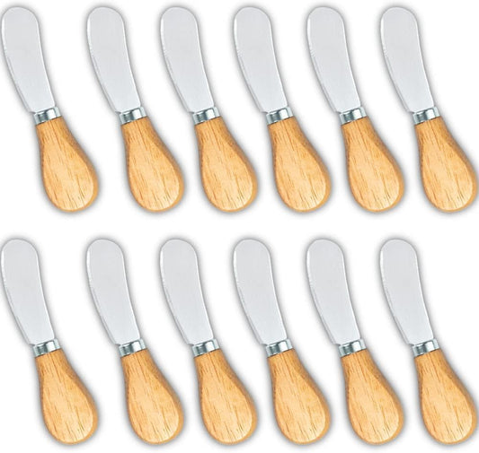 Small Cream Cheese Spreader Knives Set,Wooden 5in,Stainless Steel Butter Knife Spreader for Cocktail,Condimets,Dips,Appetizers,Jam,Pastry,Sandwich,Toast,Bagel,Charcuterie Board Serving Party Supplies