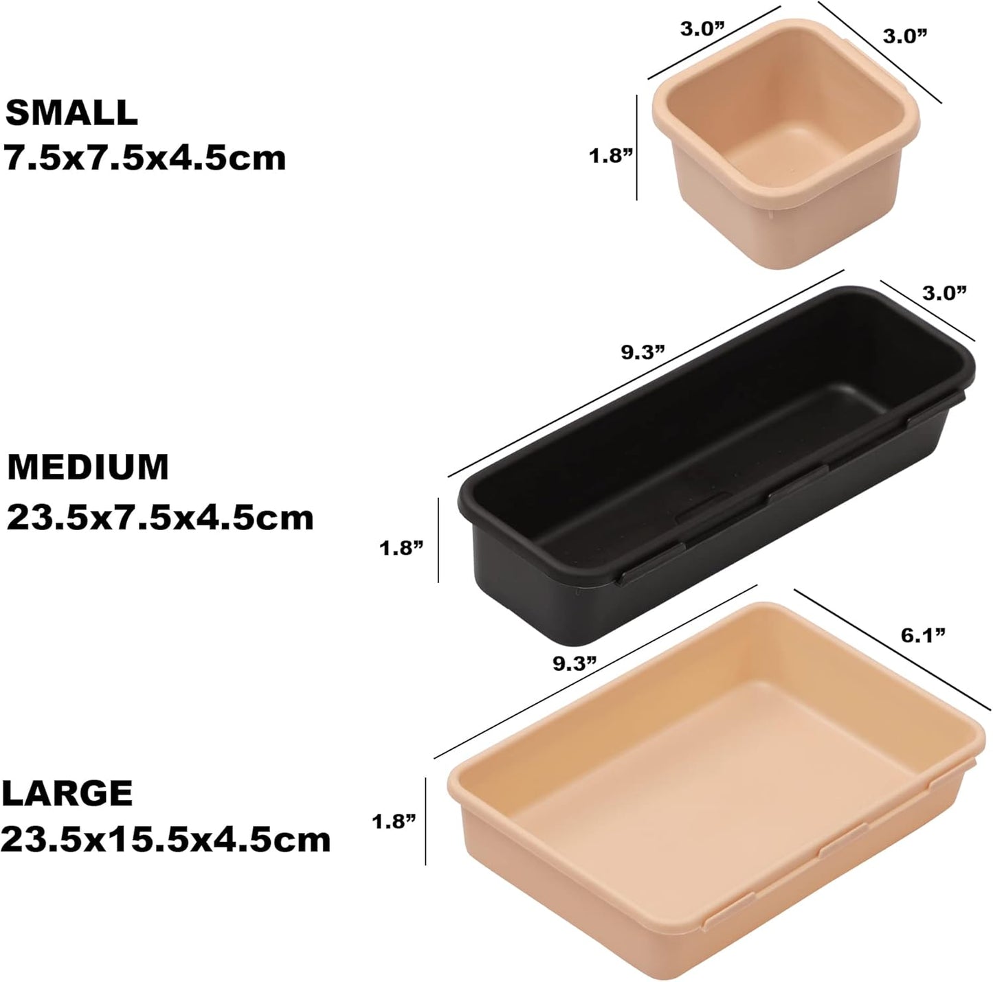 Cutting Edge Plastic Interlocking Cutlery Drawer Desk Organizer Divider Tray (Black and Beige) - 14 Piece