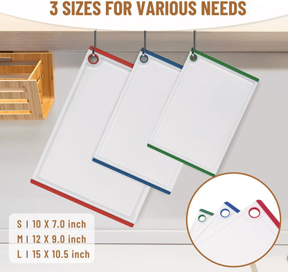 Plastic Cutting Boards for Kitchen, 3-Piece Large Cutting Board Set Dishwasher Safe Chopping Boards with Non-slip Feet and Juice Grooves, Kikcoin