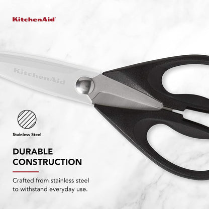 KitchenAid All Purpose Kitchen Shears with Protective Sheath Durable Stainless Steel Scissors, Dishwasher Safe, Soft Grip Comfort Handle, 8.72 Inch, Black, Pack of 12