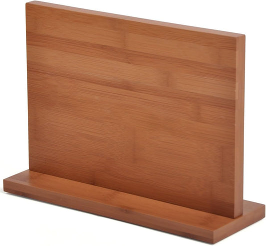 Bamboo magnetic knife holder - Double-Sided magnetic knife block with Strong Magnets, Space-Saving knife magnetic strip for Kitchen Countertop, Multipurpose knife organizer