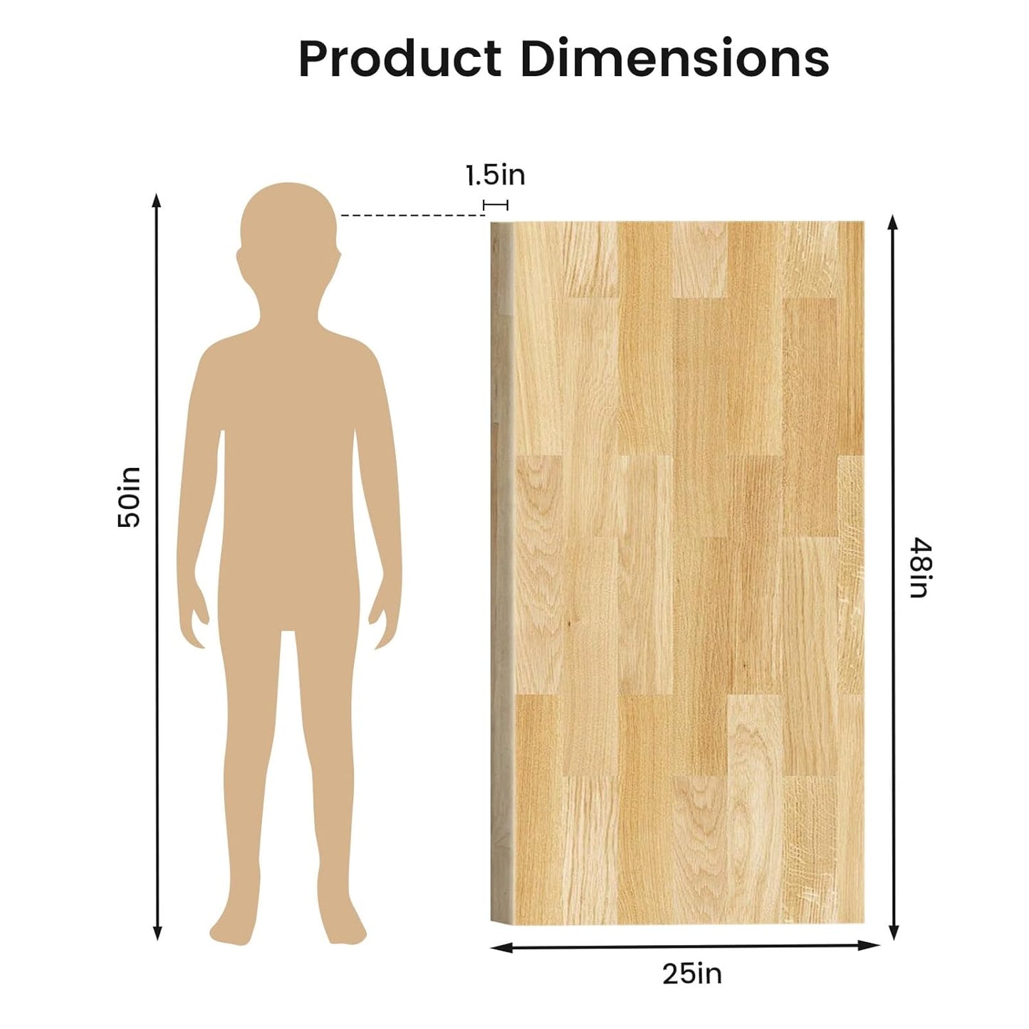 18"x25" Butcher Block Countertop Island, 1.5FT Unfinished Solid Birch Wood DIY Countertop, Durable Counter Table Tops for Kitchen Bar, Workshop, Laundry Counters Dining Room Tables 1.5"Thick