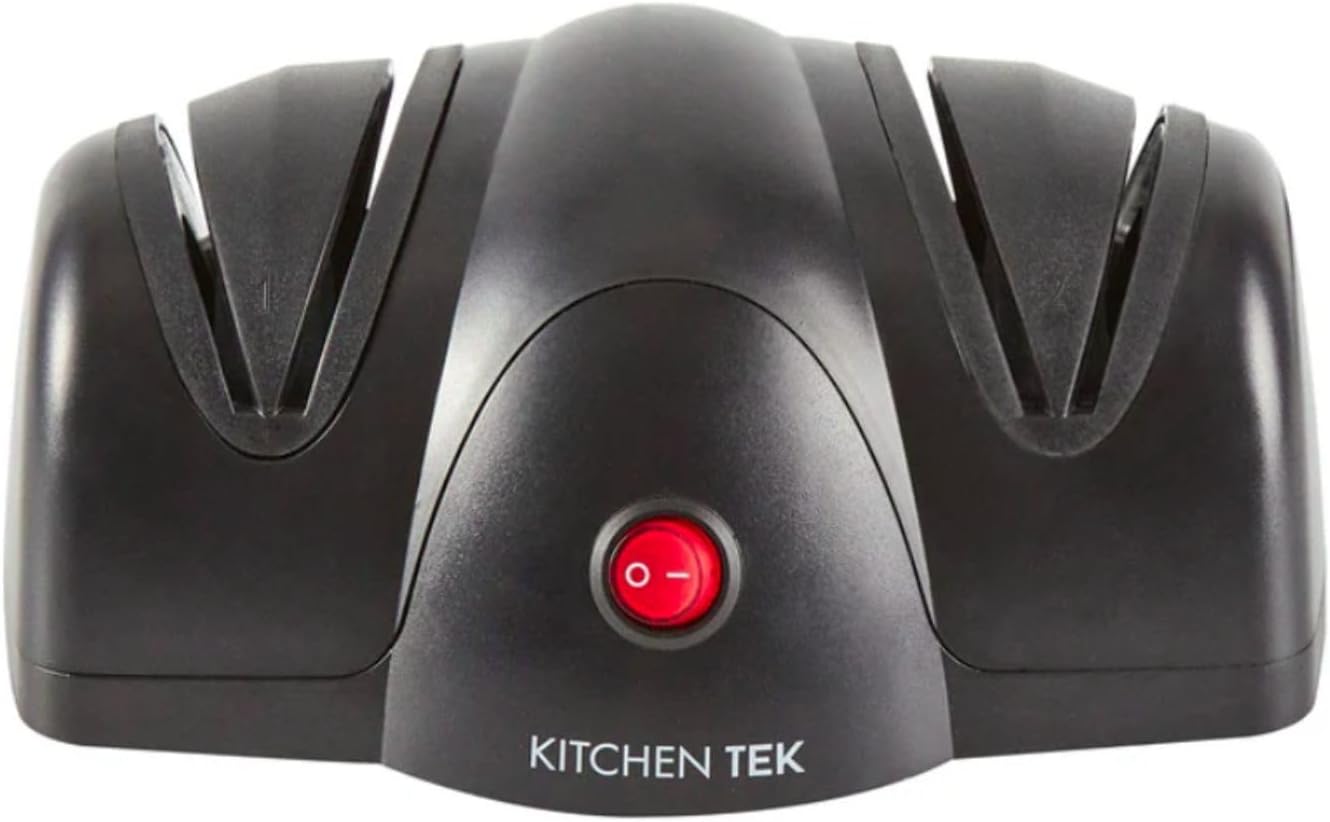 Restaurantware-Kitchen Tek 2-Stage Electric Knife Sharpener, 1 Straight-Edge Knife Sharpener With Diamond Grinding Wheel - 120 Voltage, Quick Sharpening, Gray Plastic, For Kitchen Knives