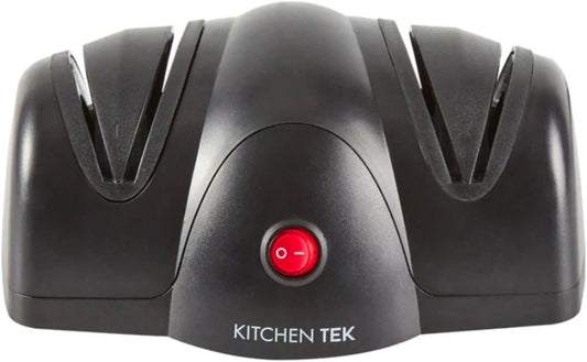 Restaurantware-Kitchen Tek 2-Stage Electric Knife Sharpener, 1 Straight-Edge Knife Sharpener With Diamond Grinding Wheel - 120 Voltage, Quick Sharpening, Gray Plastic, For Kitchen Knives