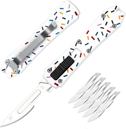 Automatic Utility Knife,All Metal Construction Carbon Stainless Steel Blade,Box Cutter Quick Change Retractable,EDC Push Button with Clip,10PCS #23 Blades Replacement,Stars&Stripes
