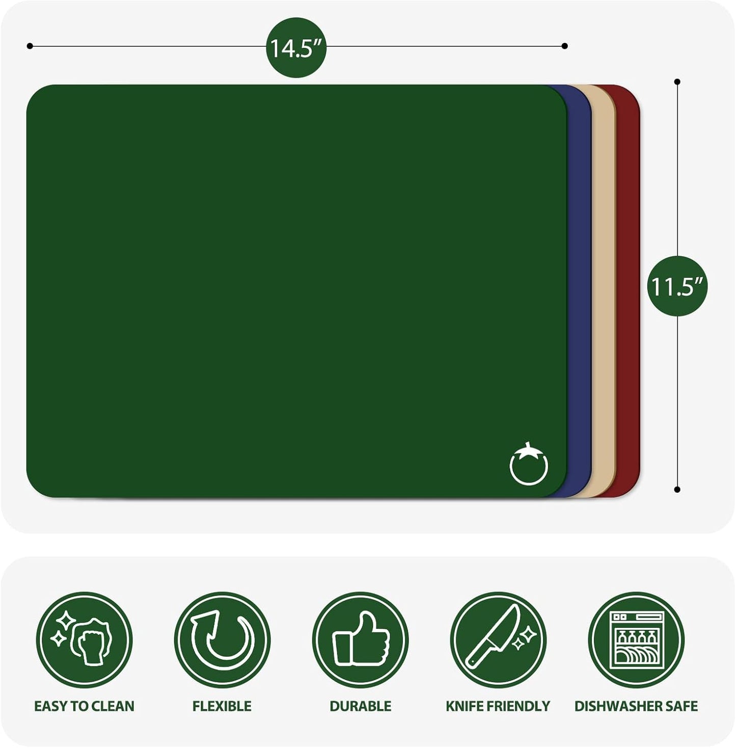 WK Flexible Plastic Cutting Boards Mats for Kitchen, Flexible Non Slip Cutting Mat, Thin Cutting Sheets, BPA Free, Dishwasher Safe, Multi Sizes