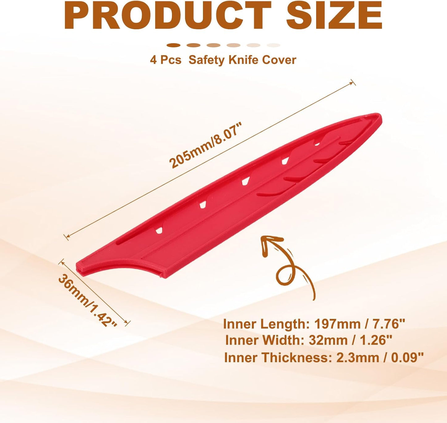 PATIKIL ABS Safety Knife Cover Sleeves for 8" Chef Knife, Universal Chopping Edge Guard Blade Protector Sheath for Kitchen Bar, Red, 19.7cm L, Pack of 4