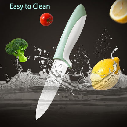 3 PCS Colorful Knivies Set, 4 Inch Ceramic knife 3 PCS Knives with Zirconia Blade and Sheath Covers,use for meat fruit vegetable and bread (green blue and pink)