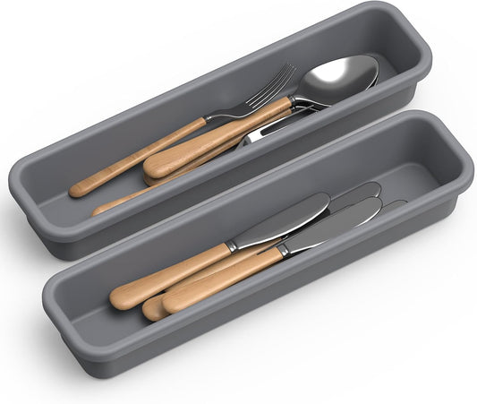 7 Pack Silicone Silverware Drawer Organizer, DIY Free Combination Kitchen Drawer Organizer, Utensil Organizer, Moisture-proof and Heat-resistant up to 200°C, Anti-slip Design (Grey)