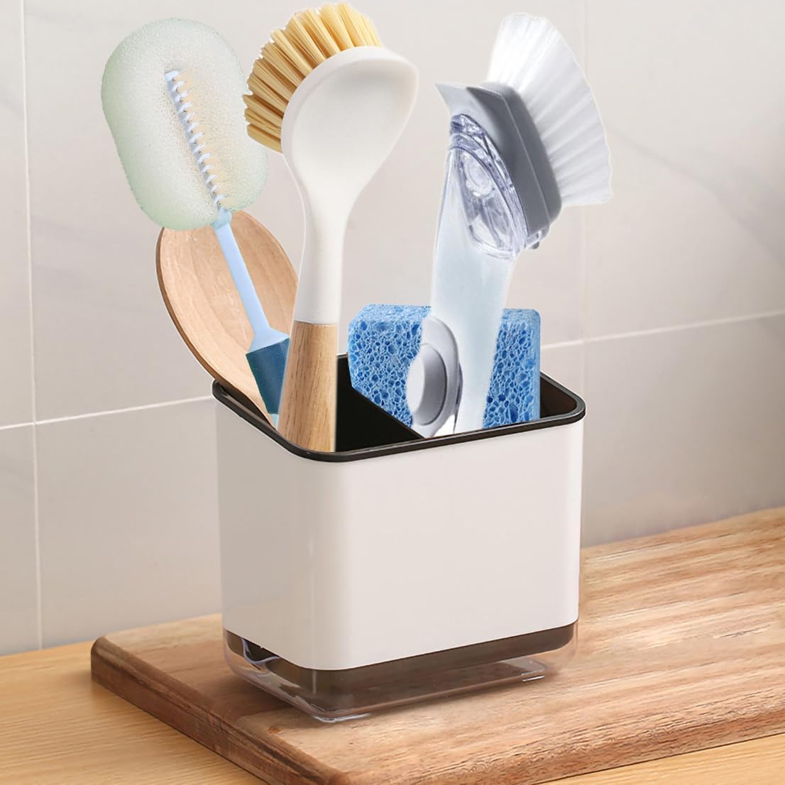 Cutlery Drainer, Utensil Holder Sink Caddy Dish Drying Rack, Kitchen Organizer Accessories for Flatware Silverware Chopsticks Knives Forks Spoons Spatula(Light Green)