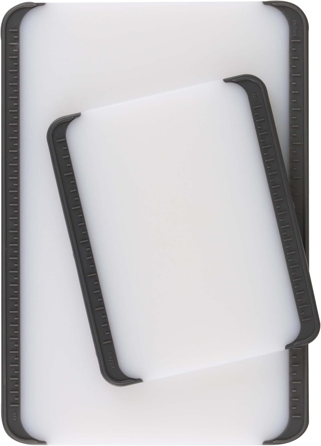 Dexas Non-Slip Cutting Boards with Non-Slip Measuring Guides, 2-Pack. Set includes Boards that measure 13"x 9" and 8"x 6.5"